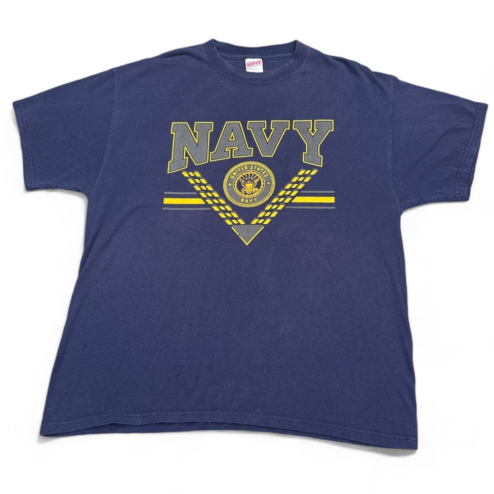 Vintage Soffe x US Navy T Shirt Adult Size Large Blue Double Sided Crew Neck‎
